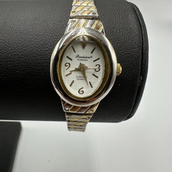 Precision Accessories - 3/$30 Precision by Gruen Watch Women Silver/ Gold Stretch Band Oval Petite
